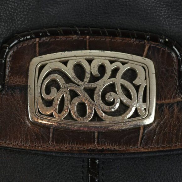 Brighton Women's Black Brown Embossed Leather Fold Over Crossbody Bag - Picture 5 of 8